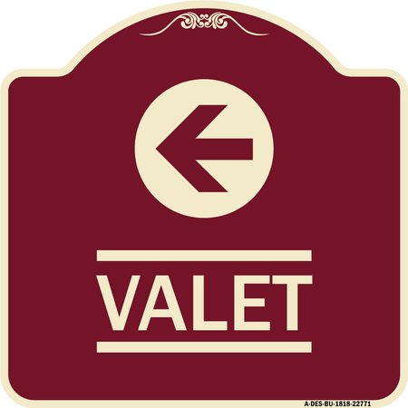 SIGNMISSION Designer Series Sign Valet Left Arrow, Burgundy Heavy-Gauge Aluminum Sign, 18" x 18", BU-1818-22771 A-DES-BU-1818-22771